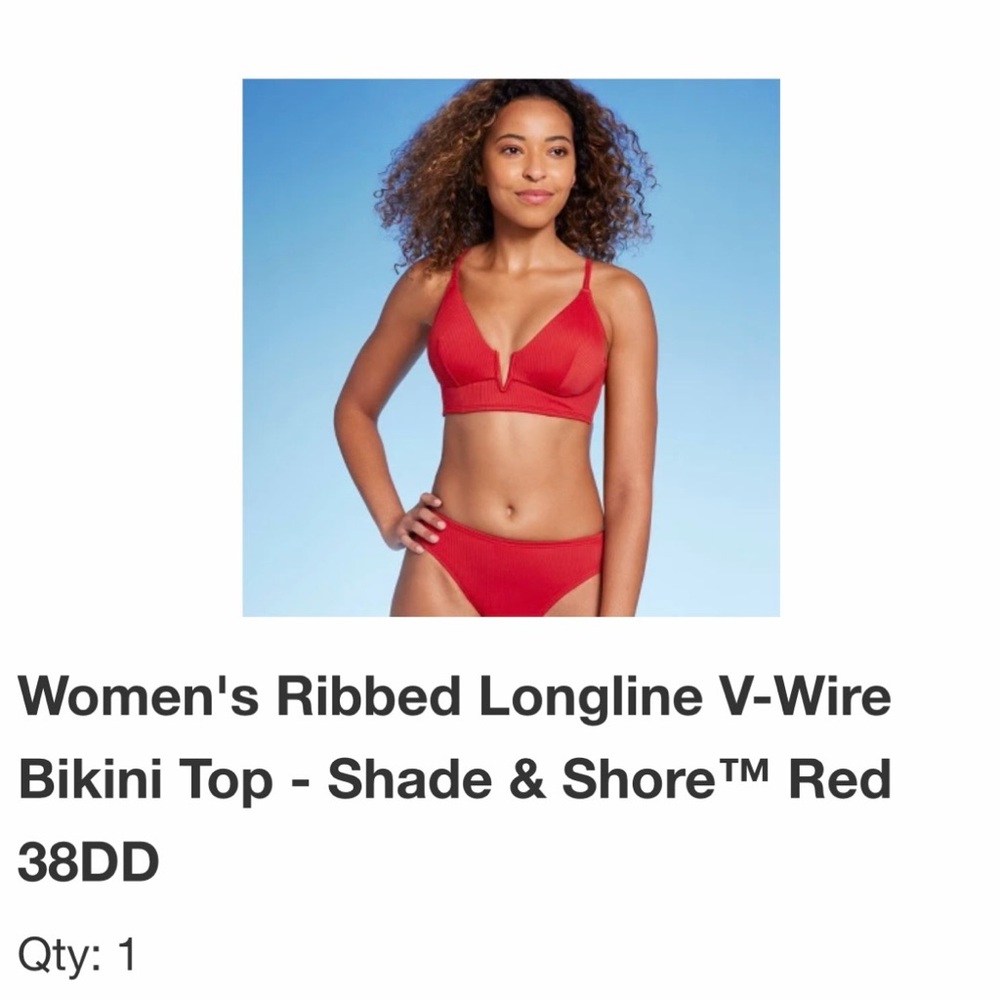 Shade & Shore Women's Red Ribbed V-Wire Bikini Top